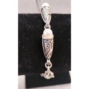 JAI John Hardy Sterling Silver Cultured Pearl Engraved Link Bracelet 8.5"